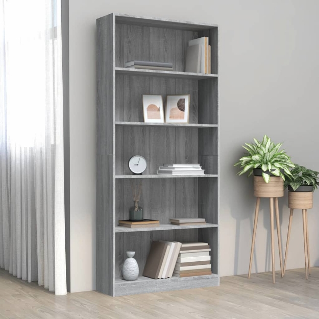 Libreria 5 Ripiani Grigio Sonoma 80x24x175 cm Legno Multistrato