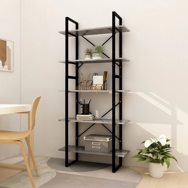 Libreria a 5 Ripiani Grigio Cemento 80x30x175 cm in Multistrato