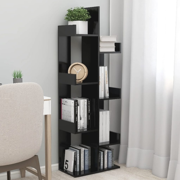 MiCasa Italia. Libreria Nera 48x25,5x140 cm in Legno Multistrato