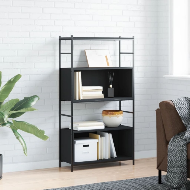 Libreria Nera 80x30x145,5 cm in Legno Multistrato e Ferro