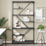 Libreria Nera 91x36x176 cm in Legno Multistrato e Acciaio