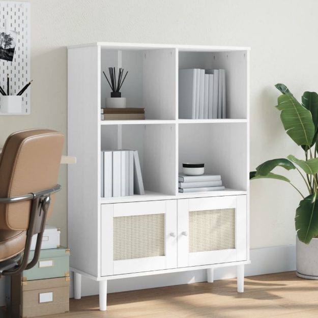 Credenza SENJA Aspetto Rattan Bianco 90x35x130 cm Massello Pino