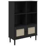 Credenza SENJA Aspetto Rattan Nero 90x35x130 cm Legno Pino