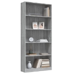 Libreria 5 Ripiani Grigio Sonoma 80x24x175 cm Legno Multistrato