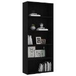 Libreria a 5 Ripiani Nera 80x30x189 cm in Legno Multistrato