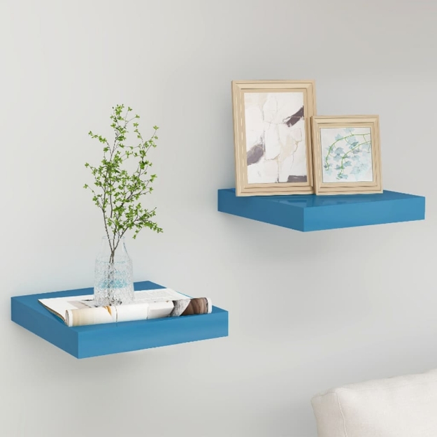 Scaffali a Parete 2 pz Blu 23x23,5x3,8 cm in MDF