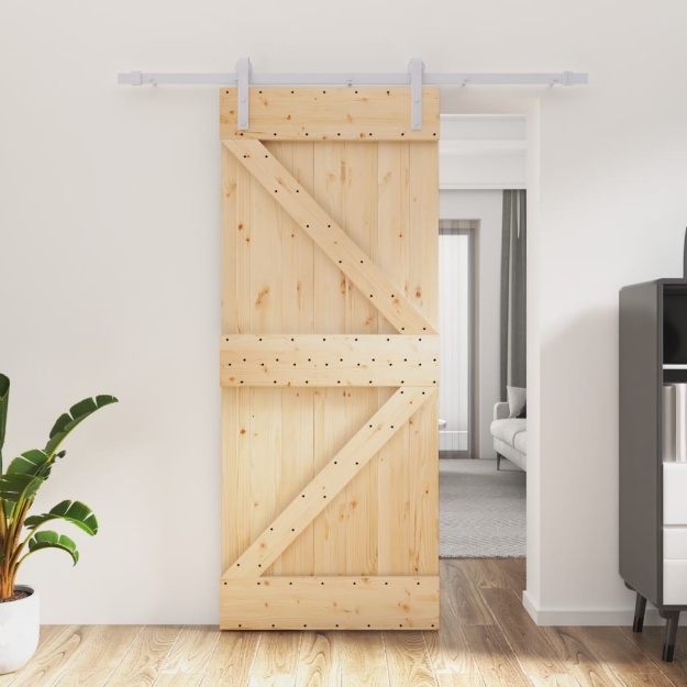 Porta Scorrevole con Set Hardware 85x210 cm Legno Massello Pino