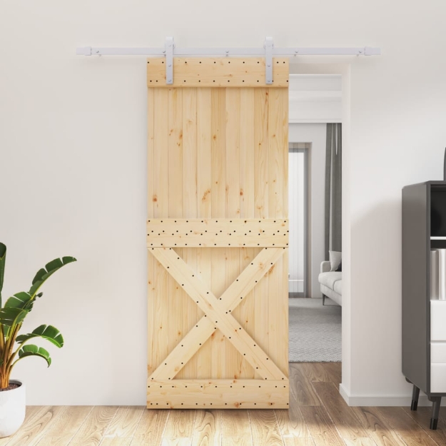 Porta Scorrevole con Set Hardware 85x210 cm Legno Massello Pino