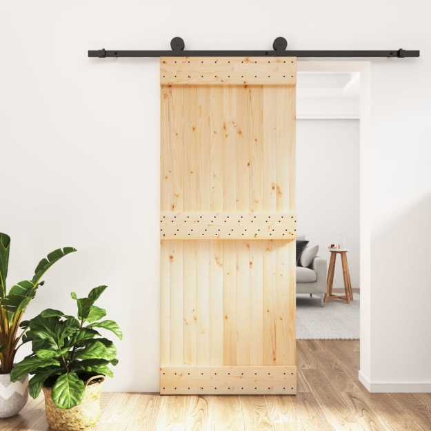 Porta Scorrevole con Set Hardware 85x210 cm Legno Massello Pino