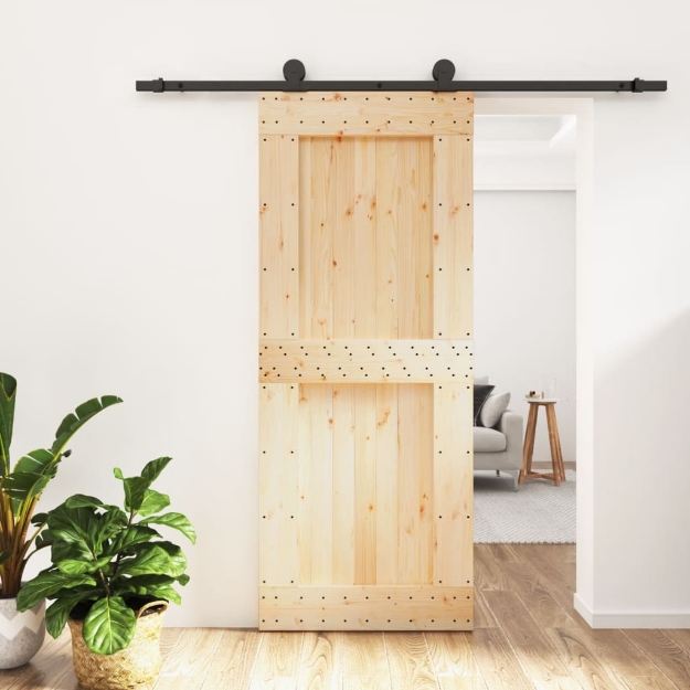 Porta Scorrevole con Set Hardware 85x210 cm Legno Massello Pino