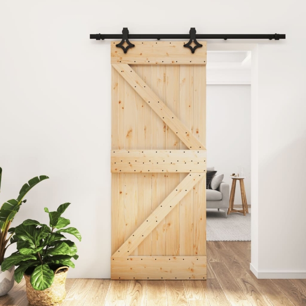 Porta Scorrevole con Set Hardware 85x210 cm Legno Massello Pino