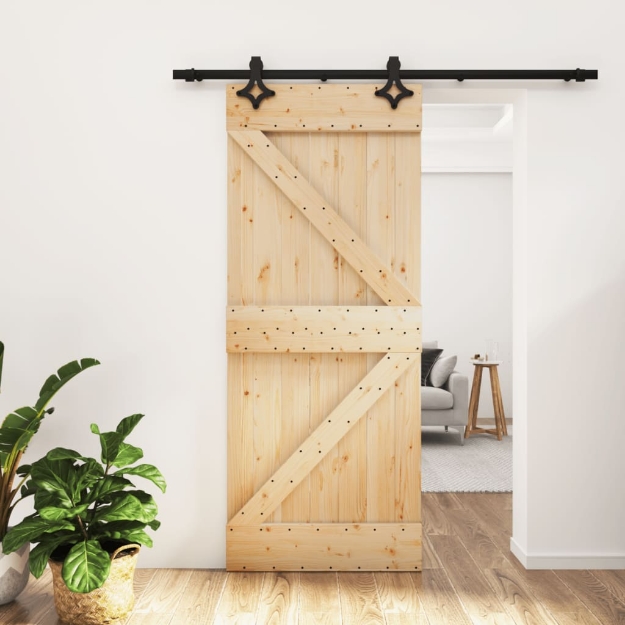 Porta Scorrevole con Set Hardware 85x210 cm Legno Massello Pino