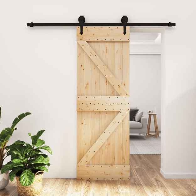 Porta Scorrevole con Set Hardware 70x210 cm Legno Massello Pino