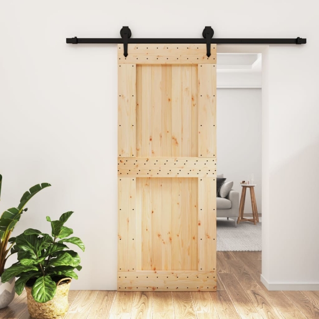 Porta Scorrevole con Set Hardware 85x210 cm Legno Massello Pino