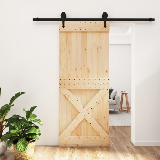 Porta Scorrevole con Set Hardware 85x210 cm Legno Massello Pino