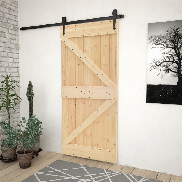 Porta Scorrevole con Set Hardware 80x210 cm in Legno di Pino