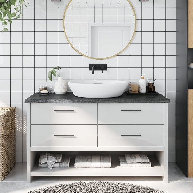 Piano Bagno Grigio Scuro 100x40x4 cm Legno Massello Trattato