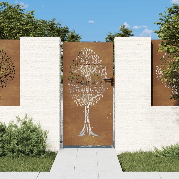 Cancello da Giardino 85x175 cm in Acciaio Corten Design Albero