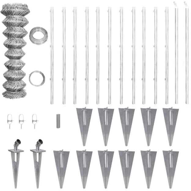 Recinzione a Rete con Pali e Spuntoni Acciaio Zincato 25x1 m