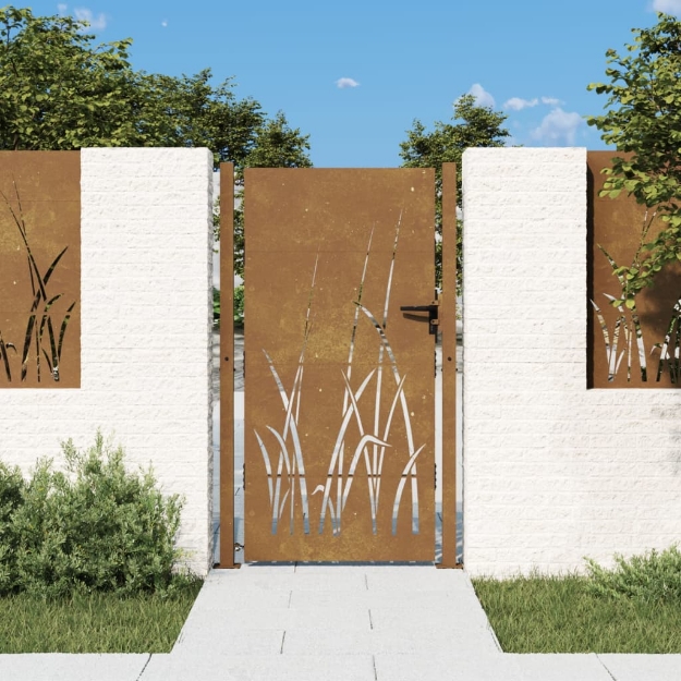 Cancello da Giardino 105x205 cm in Acciaio Corten Design Erba