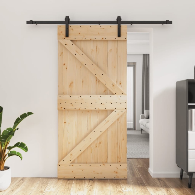 Porta Scorrevole con Set Hardware 95x210 cm Legno Massello Pino