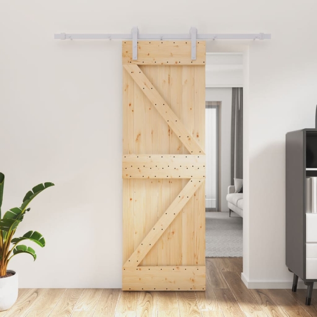 Porta Scorrevole con Set Hardware 70x210 cm Legno Massello Pino