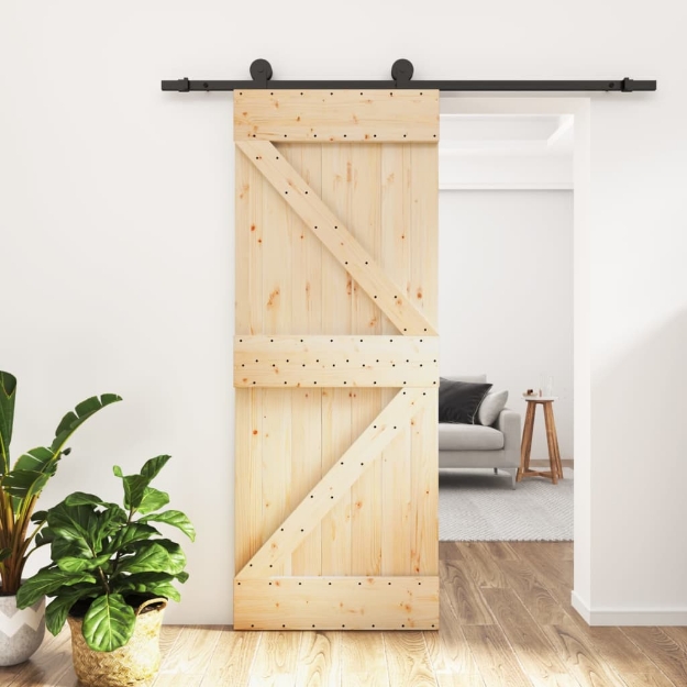 Porta Scorrevole con Set Hardware 85x210 cm Legno Massello Pino