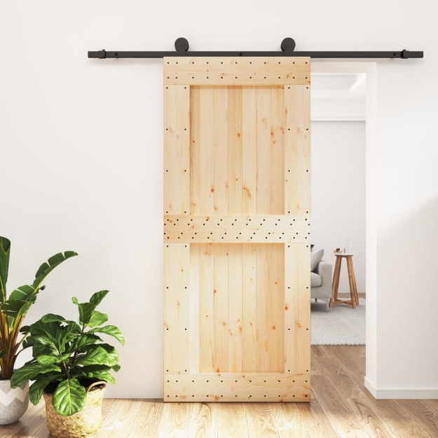 Porta Scorrevole con Set Hardware 90x210 cm Legno Massello Pino