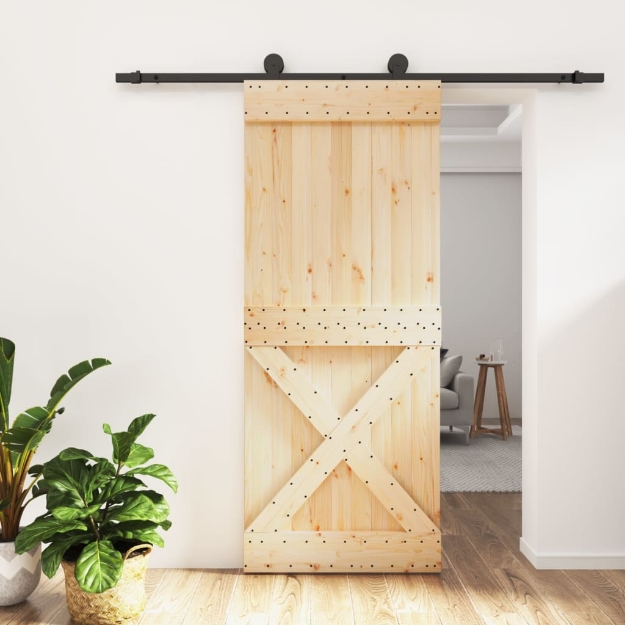 Porta Scorrevole con Set Hardware 85x210 cm Legno Massello Pino