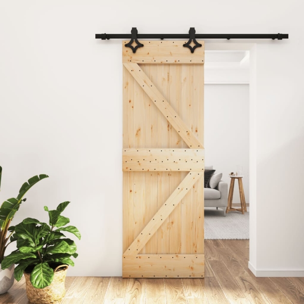 Porta Scorrevole con Set Hardware 70x210 cm Legno Massello Pino