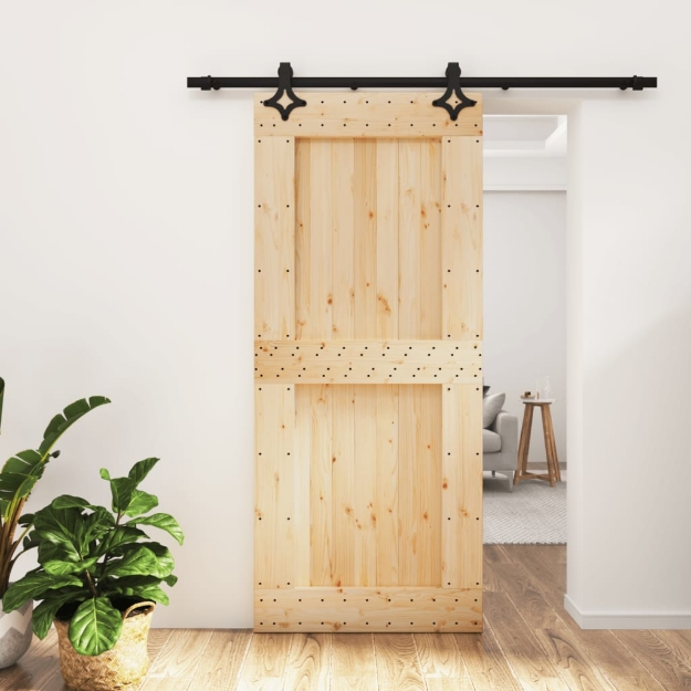 Porta Scorrevole con Set Hardware 90x210 cm Legno Massello Pino