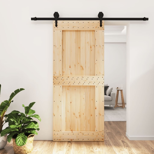 Porta Scorrevole con Set Hardware 90x210 cm Legno Massello Pino