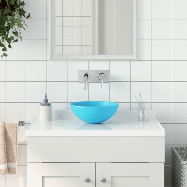 Lavandino da Bagno in Ceramica Verde Chiaro Rotondo