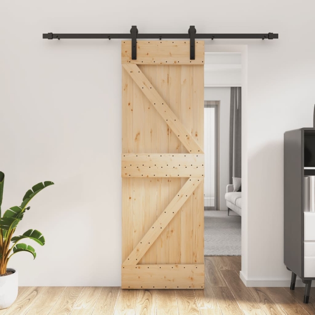 Porta Scorrevole con Set Hardware 70x210 cm Legno Massello Pino