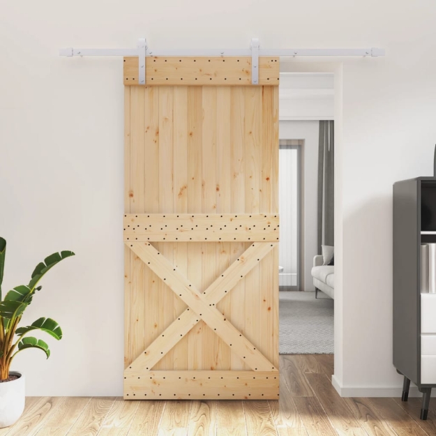 Porta Scorrevole con Set Hardware 95x210 cm Legno Massello Pino