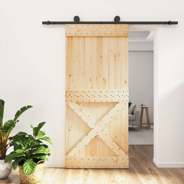 Porta Scorrevole con Set Hardware 95x210 cm Legno Massello Pino