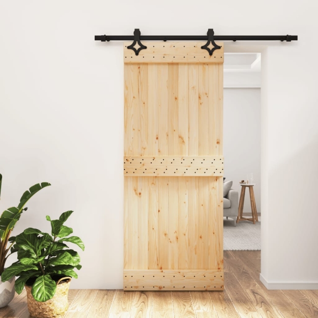 Porta Scorrevole con Set Hardware 85x210 cm Legno Massello Pino