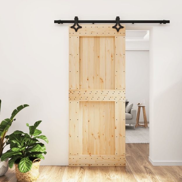 Porta Scorrevole con Set Hardware 85x210 cm Legno Massello Pino