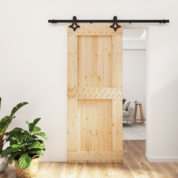 Porta Scorrevole con Set Hardware 85x210 cm Legno Massello Pino