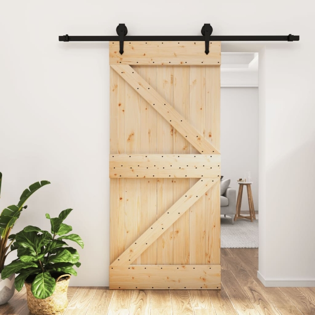 Porta Scorrevole con Set Hardware 95x210 cm Legno Massello Pino