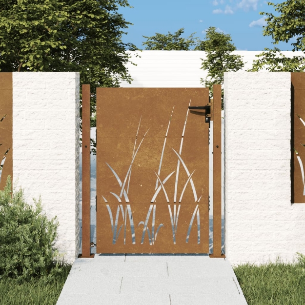 Cancello da Giardino 105x155 cm in Acciaio Corten Design Erba