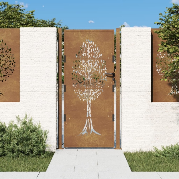 Cancello da Giardino 105x180 cm in Acciaio Corten Design Albero