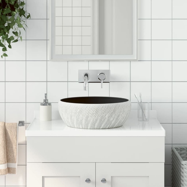 Lavabo da Appoggio Nero e Grigio Rotondo F41x14 cm Ceramica