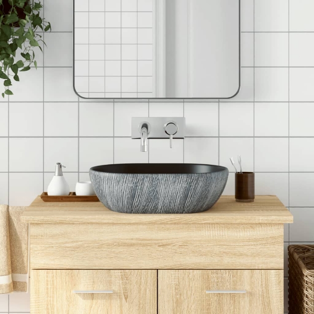 Lavabo da Appoggio Nero e Grigio Ovale 47x33x13 cm Ceramica