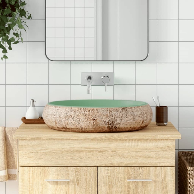 Lavabo da Appoggio Verde e Marrone Ovale 59x40x15 cm Ceramica