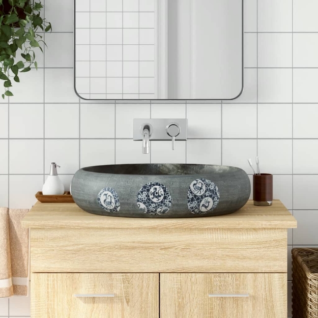 Lavabo da Appoggio Grigio Ovale 59x40x15 cm Ceramica