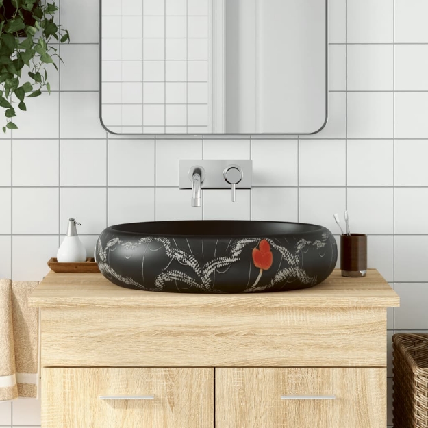 Lavabo da Appoggio Nero Ovale 59x40x15 cm Ceramica