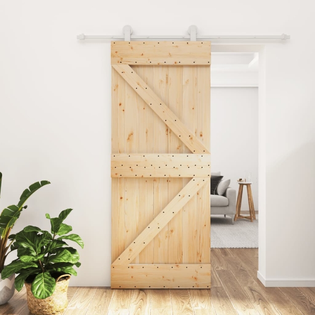 Porta Scorrevole con Set Hardware 85x210 cm Legno Massello Pino