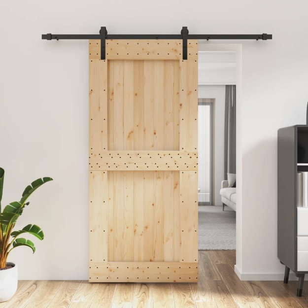 Porta Scorrevole con Set Hardware 95x210 cm Legno Massello Pino