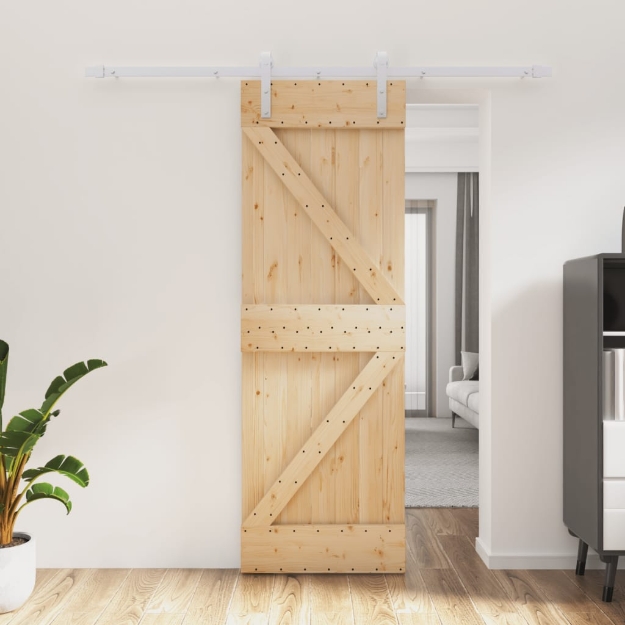 Porta Scorrevole con Set Hardware 70x210 cm Legno Massello Pino